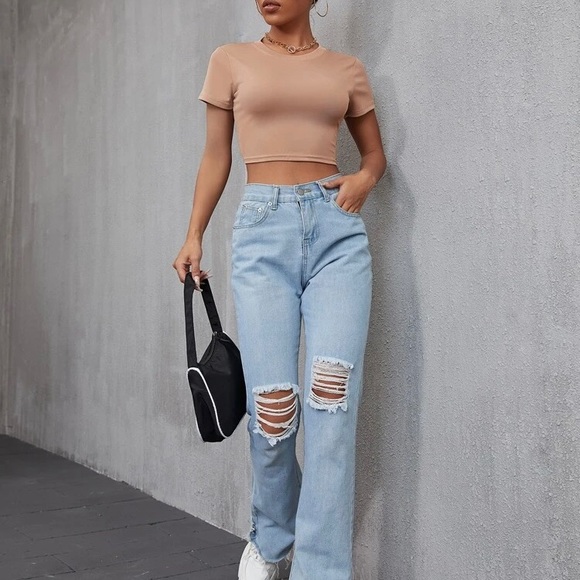 Apricot Ribbed Cropped Tee - Picture 6 of 6